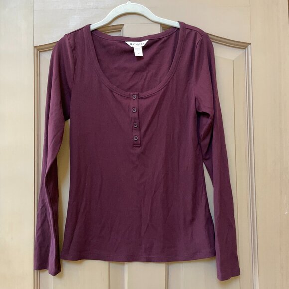 NWOT Athleta Signature Rib Henley Top in Spiced Cabernet - Picture 2 of 5